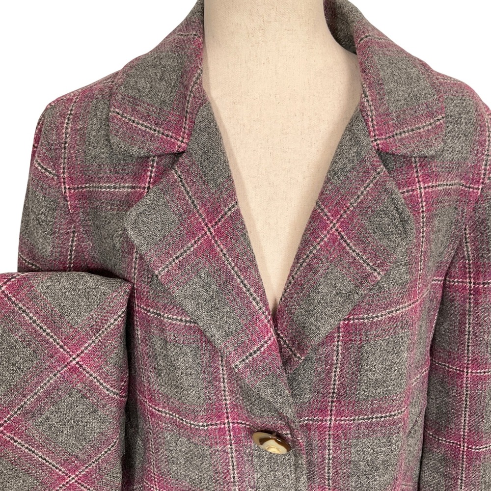 Talbots Skirt Suit Womens 16 Gray‎ Magenta Pink Plaid Heritage Office Tweed VTG - Picture 2 of 16
